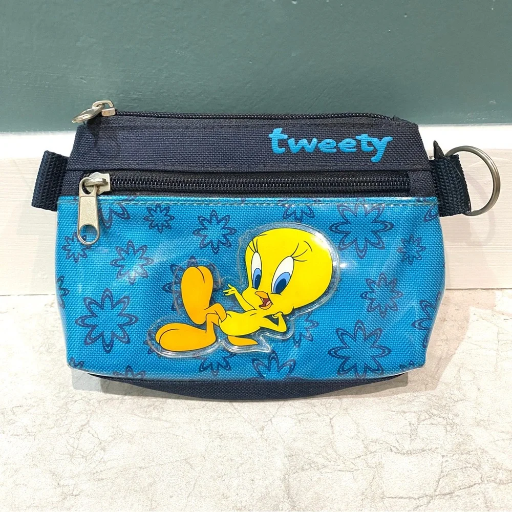LOONEY TONES pouch TWEETY BIRD wallet wristlet key chain purse bag navy travel